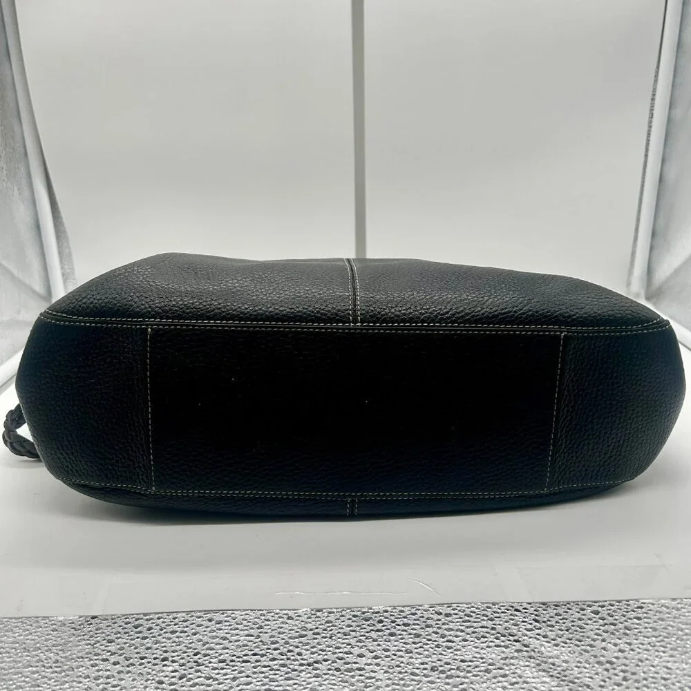 Brighton Leather Woven Tassel Shoulder Bag Black Brown Rectangle Pockets Zipper‎